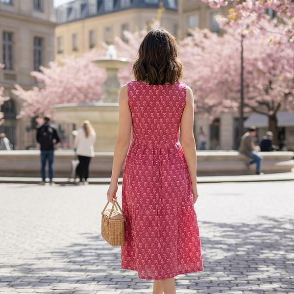 Pink-printed-sleeveless-round-neck-midi-dress