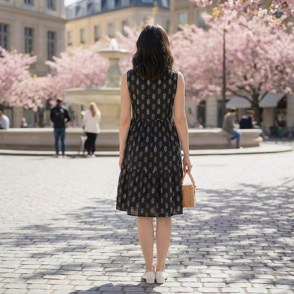 Black-printed-sleeveless-round-neck-midi-dress