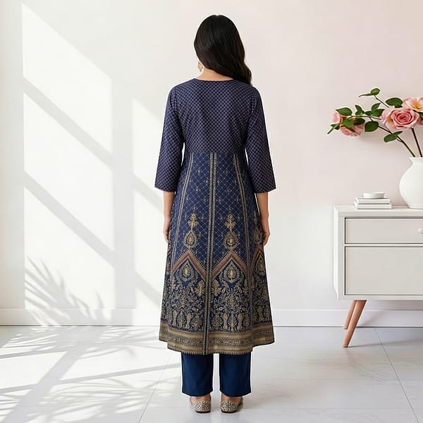 Navy-blue-ethnic-printed-A-line-kurta-dress