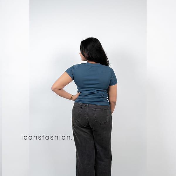 Blue-ribbed-button-neck-short-sleeve-top