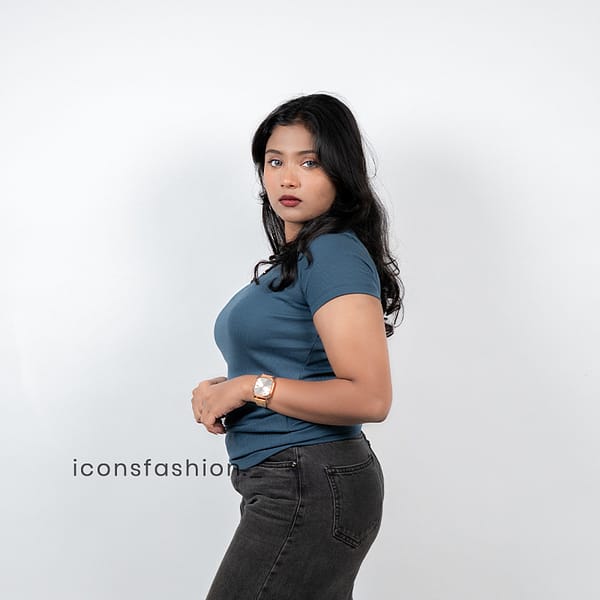 Blue-ribbed-button-neck-short-sleeve-top