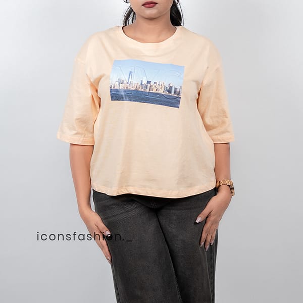 Peach-graphic-print-oversized-T-shirt