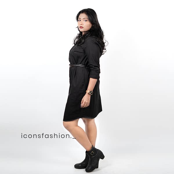 Black-button-down-belted-shirt-dress-for-women