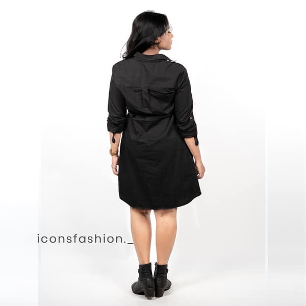 Black-button-down-belted-shirt-dress-for-women
