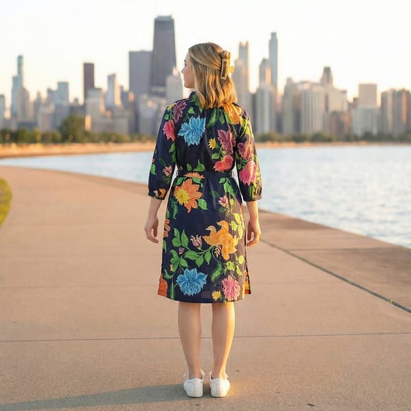 Navy-floral-split-neck-tie-waist-midi-dress-for-women