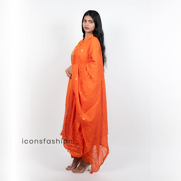 Orange-cotton-kurta-set-with-embroidery-and-dupatta