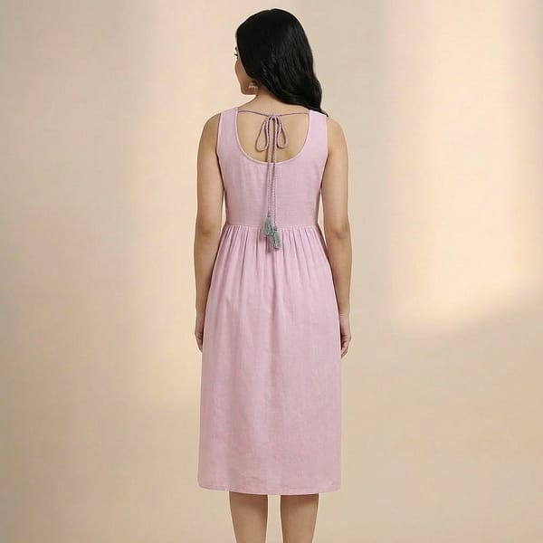 Women-pink-midi-dress-with-embroidered-yoke-and-sleeveless-design