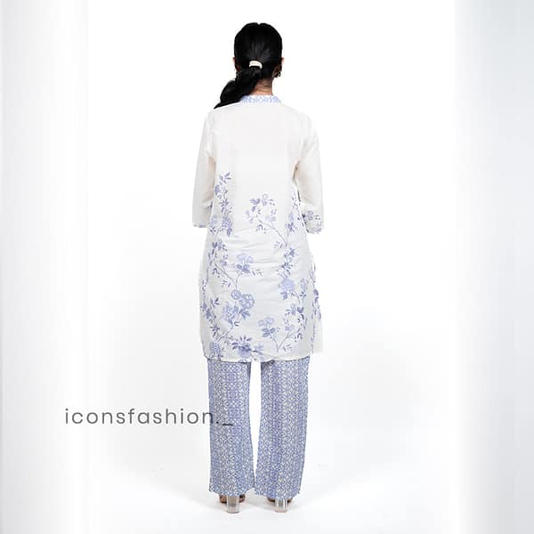 Women’s-white-and-lavender-floral-printed-kurta-set-V-slit-neckline-and-straight-fit-pants